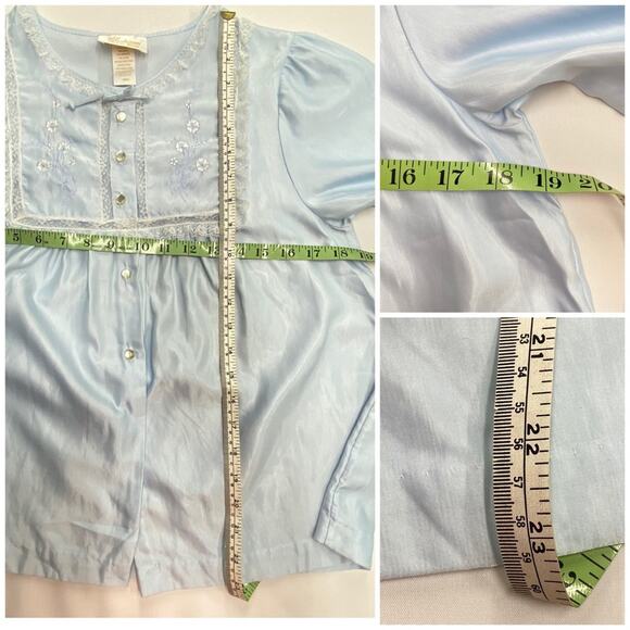 Vintage Lace Pajama Top Wmns Small Pastel Blue Embroidered Long Slv Barbizon 80s - Picture 9 of 13